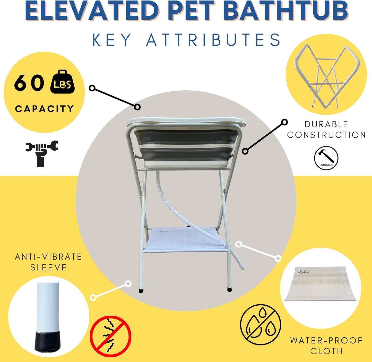 Collapsible Elevated Pet Bathtub, Foldable Washing Station for Small to Medium Dogs and Cats, Portable Pet Shower and Grooming Stand for Indoor and Outdoor Use - Pet Explorer