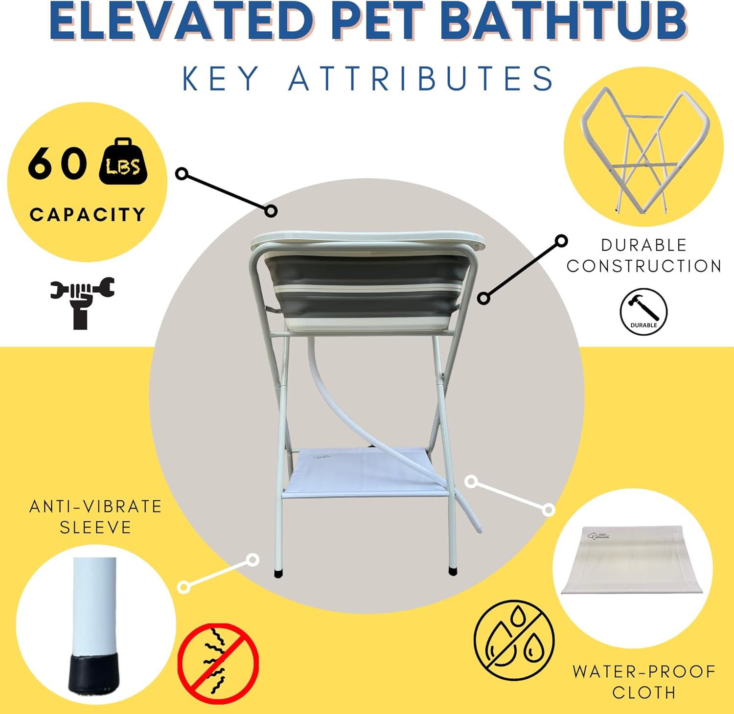 Collapsible Elevated Pet Bathtub, Foldable Washing Station for Small to Medium Dogs and Cats, Portable Pet Shower and Grooming Stand for Indoor and Outdoor Use - Pet Explorer
