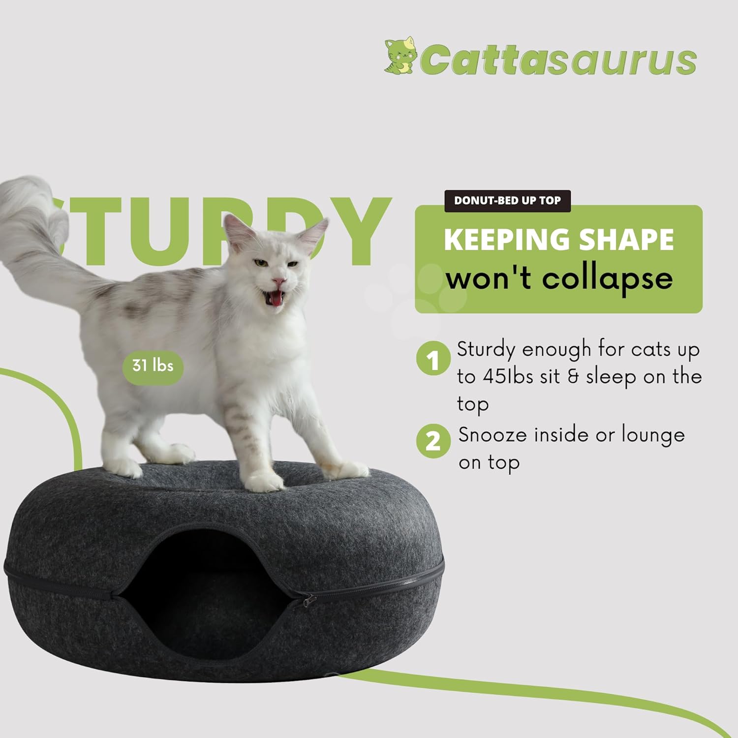 Cattasaurus Peekaboo Cat Cave, Extra Spacious for Multiple & Large Cats 12+ lbs, Scratch Detachable Beds for Indoor Cats, Washable Tunnel Bed, Comfy Cat Donut Tunnel (Light Gray+Dark Gray, Jumbo) - Pet Explorer