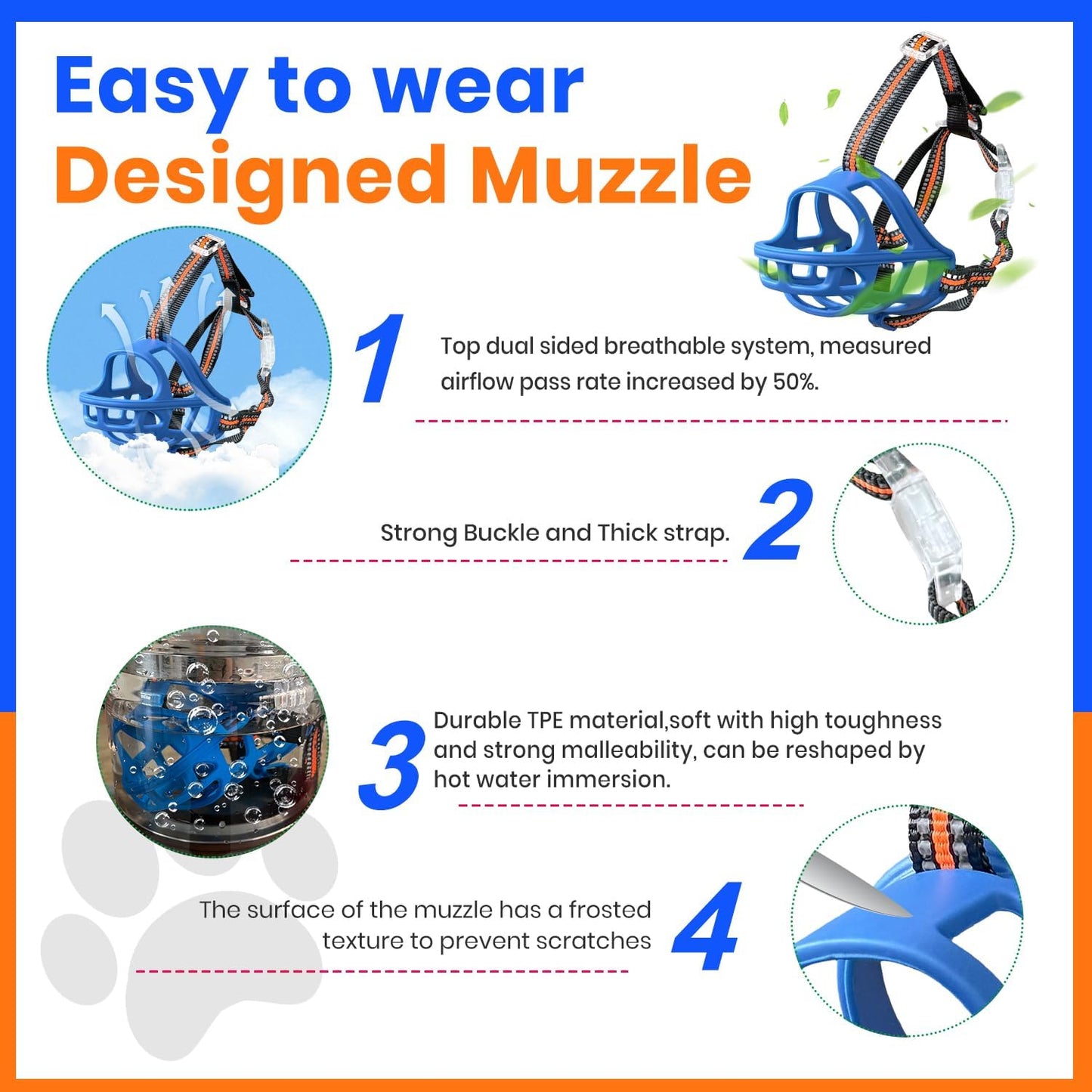Dog Muzzle, Basket Muzzle for Small Medium Large Dogs, Anti-Biting and Chewing, Lightweight & Sturdy Cage Design, Allows Panting & Drinking, Ideal for Grooming & Training（Blue Size S）