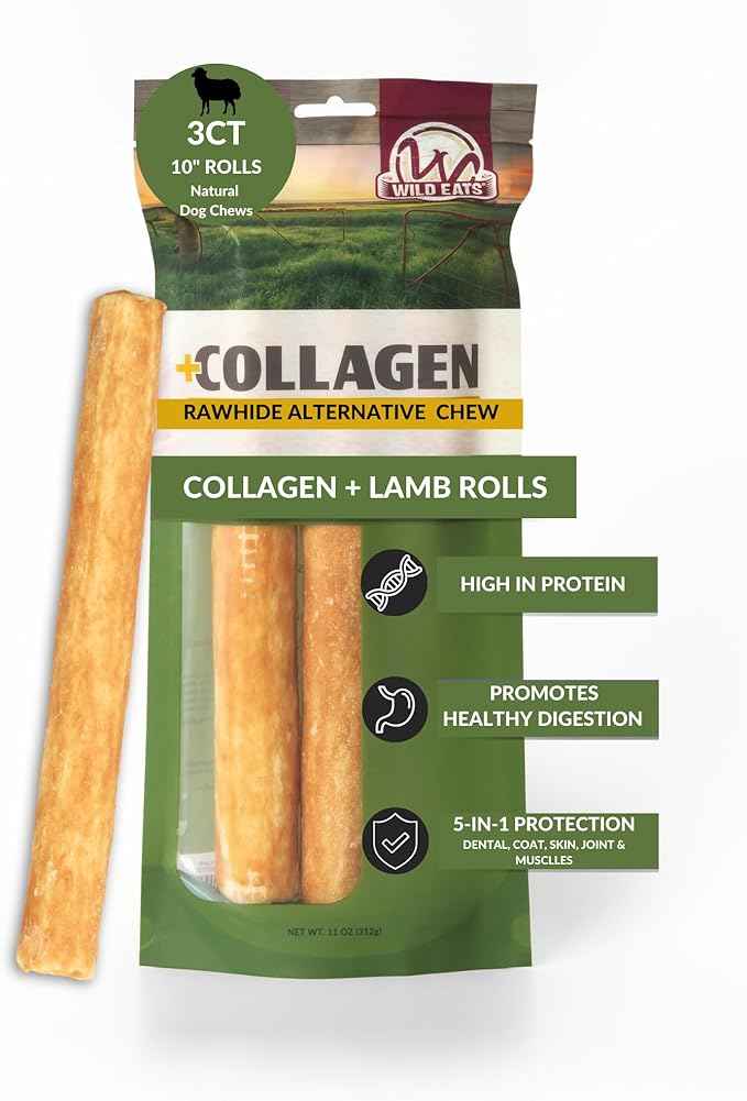 Wild Eats Lamb Flavor Collagen Retriever Style Cheek Rolls 10" Dog Chews-3 Pack (Long Lasting Dog Chews Treats & Bones for Medium Dogs) Substitute for Pig Ears for Dogs