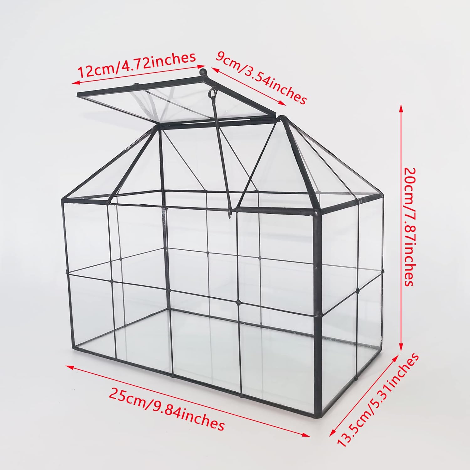 NCYP Glass Terrarium Planter with Lid for Small Succulent Cacti, Grid House Shape Black Geometric Terrarium Pot, Home Garden Indoor Tabletop Decor, 9.84" x 5.31" x 7.87" (No Plants) - Pet Explorer