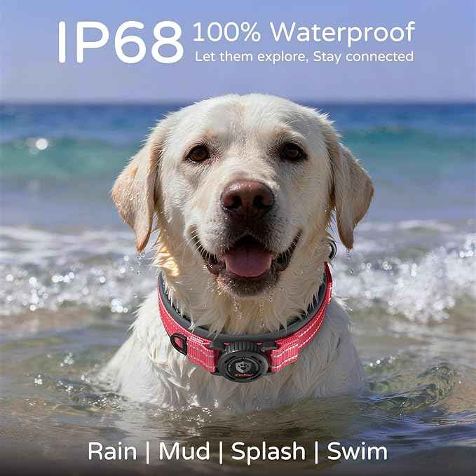 Upgraded AirTag Dog Collar with Holder, Waterproof Reflective Air Tag Dog Collar with Widened Comfortable Padding & Ultra-Durable Metal Buckle, Adjustable for Medium Dogs (M, Rose Red)