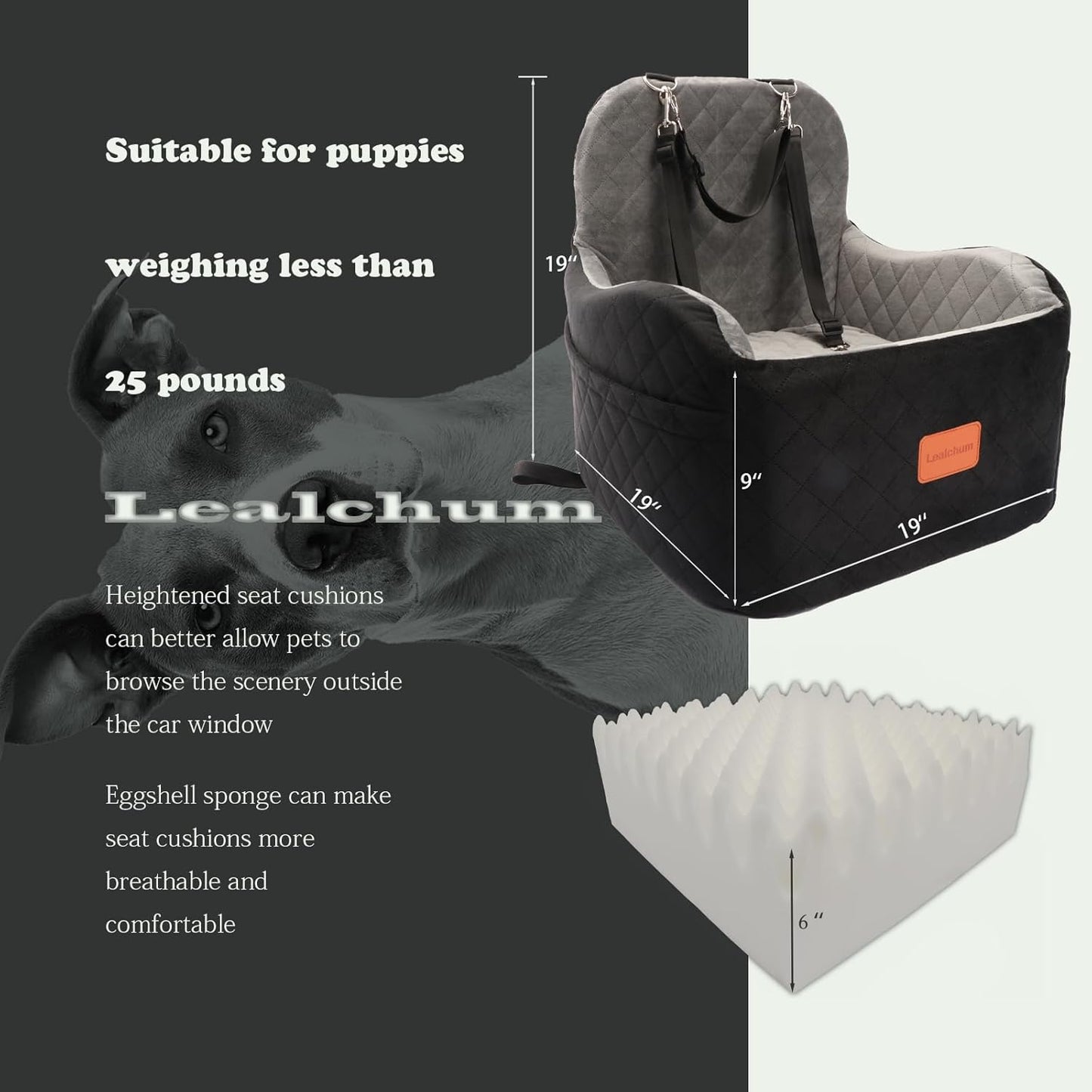 Dog Booster Car Seat for S/M Dogs Up to 35lbs,Soft 6in Elevated Cushion,Fits in Front/Back Seat,Fully Detachable and Washable,2 Storage Pockets & 3 Straps,Easy to Install (Black/Brown,Medium) - Pet Explorer