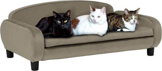 Paws & Purrs Multi-Cat Sofa Bed – 41.5″ Wide Elevated Pet Couch with 3″ Foam Mattress, Removable Machine-Washable Cover – Stylish Indoor Pet Furniture for Two or More Cats and Dogs, Ash - Pet Explorer