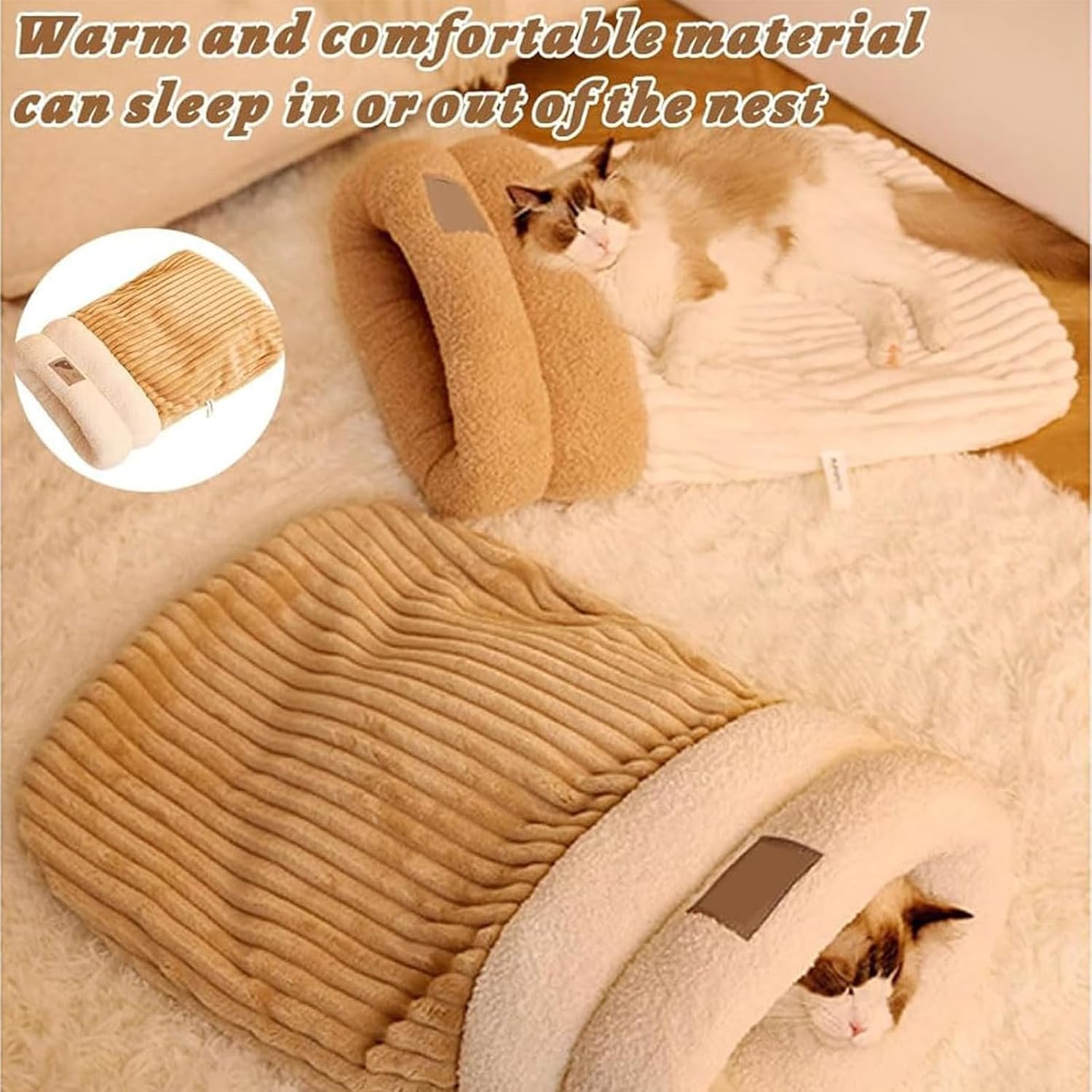 Cat Sleeping Bag for Indoor Cats - Cozy Winter Bed Cave, Warm Soft Fluffy Washable Blanket (G) - Pet Explorer