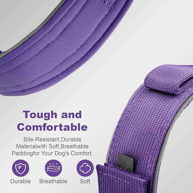 2026 Upgrade Dog Collar with IPX8 Waterproof AirTag Holder,Military Tactical Comfortable Control Handle and Ultra-Durable Metal Buckle/Night Reflective,GPS Collar for Medium to Large Dog（Purple/M）