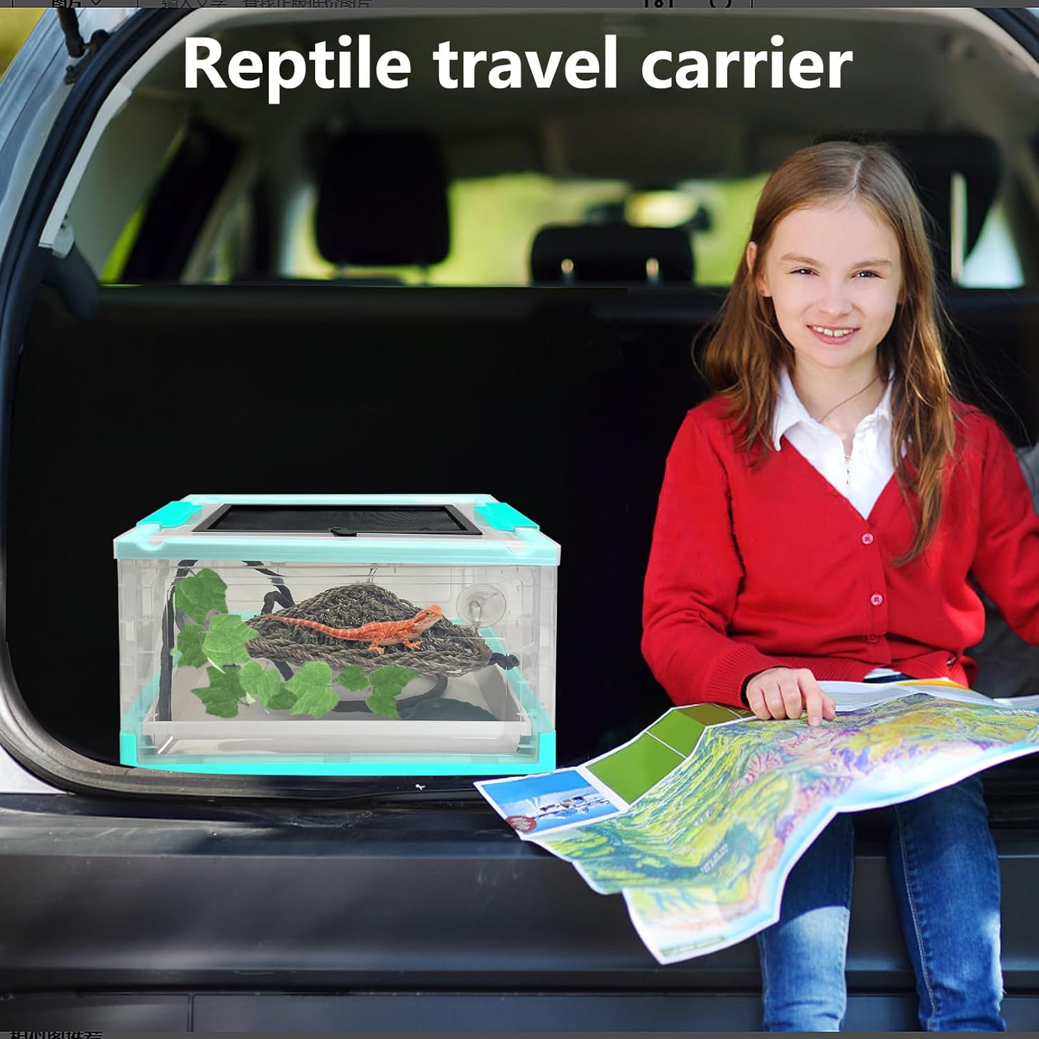 Hamiledyi Collapsible Gecko Tank Starter Kits, Reptile Travel Carrier 15.6" x 11.6" x 9.4" Small Portable Habitat Cages for Leopard Gecko, Bearded Dragon, Snake, Tortoise（Blue） - Pet Explorer