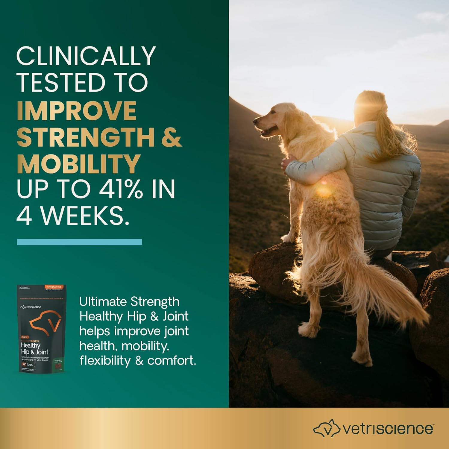 VetriScience GlycoFlex Ultimate Strength Healthy Hip & Joint Glucosamine Supplements for Dogs, with MSM, Chondroitin & Green-Lipped Mussel, Soft Chews, Bacon, 120 Count - New Look - Pet Explorer