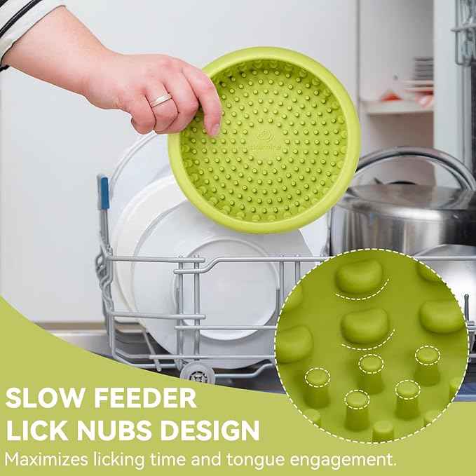 Dog Lick Bowl, Animire Freeze Lick Mat for Dogs, Non-Slip Slow Feeder Licking Bowl Enrichment Treat for Distraction Anxiety Relief, Food Grade Silicone, Dishwasher Safe(Green,XL)