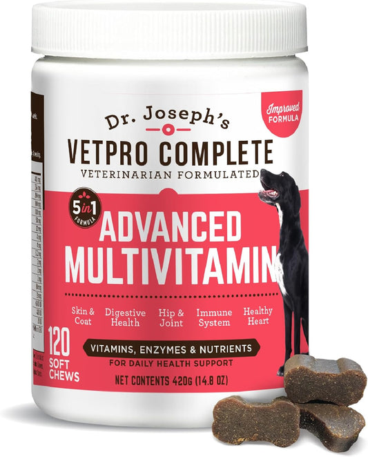 Dr. Joseph's VetPro Complete Multivitamin Dog Supplement, 120 Count (Large Dog 60 Day Supply), 5in1 Chew with Vitamins, Enzymes & Nutrients, Hip & Joint Health, Immune System & Allergy Support - Pet Explorer
