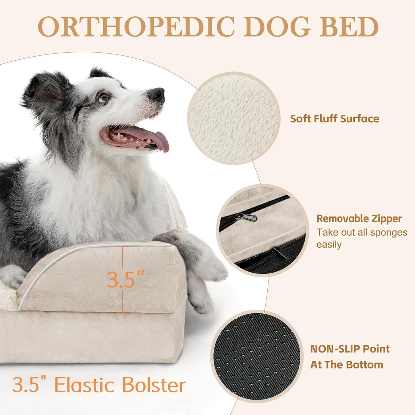 Comfort Expression Small Dog Beds Waterproof Orthopedic Foam Dog Sofa Beds for Small Dogs Comfy Pet Bed with Washable Removable Cover & Non-Slip Bottom(X-Small,Beige) - Pet Explorer