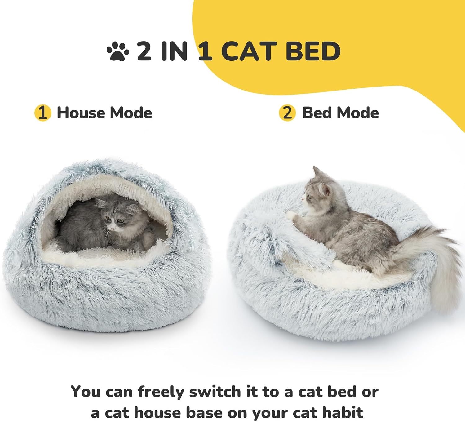 CATISM Cozy Plush Hooded Cat Bed, Indoor/Outdoor, Self-Warming Cave, Removable Washable Non-Slip Bottom - Pet Explorer