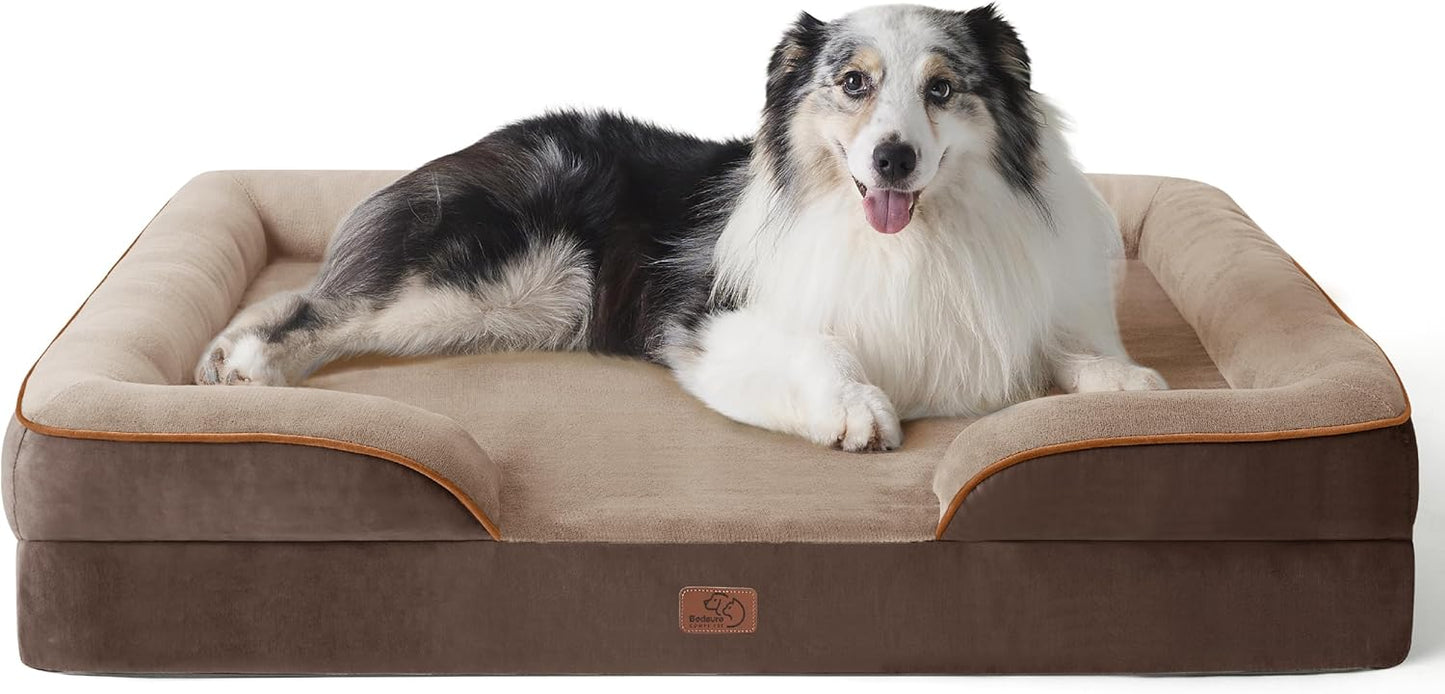 Bedsure Orthopedic Dog Bed for Extra Large Dogs - XL Washable Dog Sofa Beds Large, Supportive Foam Pet Couch Bed with Removable Washable Cover, Waterproof Lining and Nonskid Bottom, Brown - Pet Explorer
