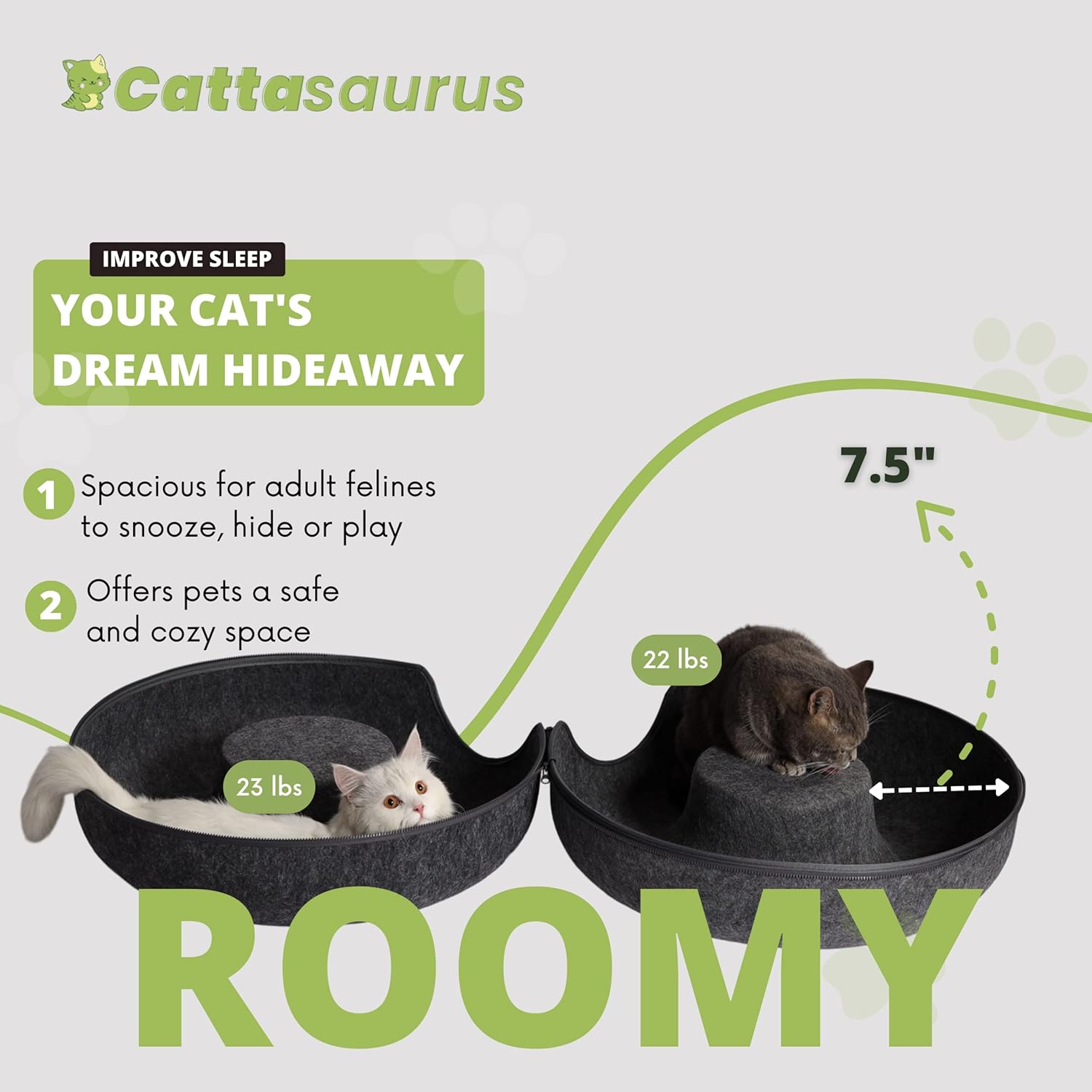 CATTASAURUS Peekaboo Cat Cave for Multiple & Large Cats Up to 30-45 Lbs, Scratch Detachable & Washable Tunnel Bed, Comfy Donut Cat Cave (Dark Gray, Large) - Pet Explorer
