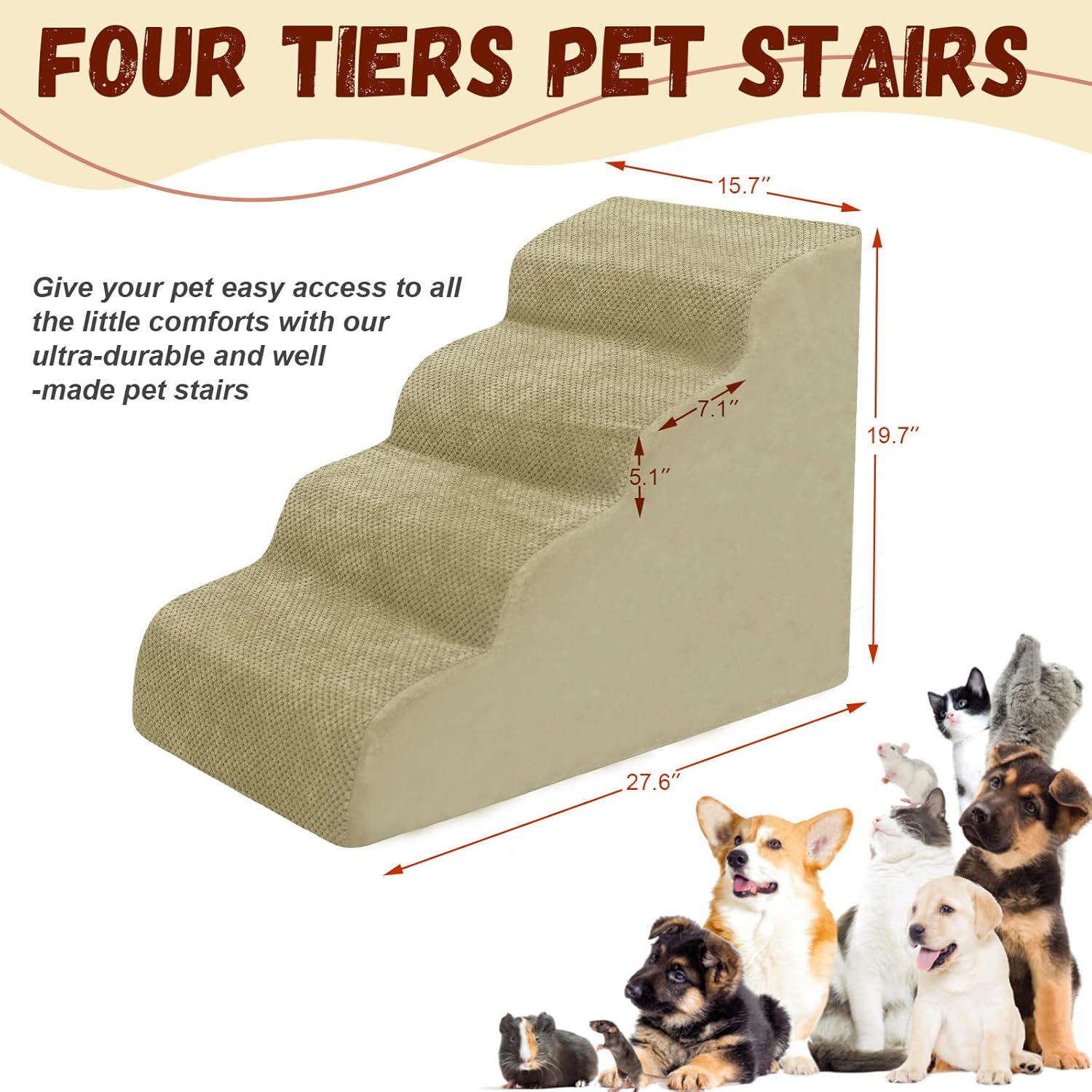 Dog Stairs for Small Dogs - High Density Foam Pet Steps, Extra Wide Dog Ramp with Non-Slip Bottom for High Beds, Couch and Sofa, Best for Dogs Injured, Older Doggy Cats - Pet Explorer
