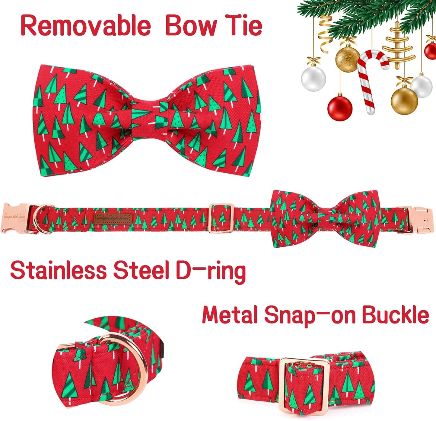 Unique style paws Christmas Dog Collar with Bow Best Winter for Small Medium Large Dogs -Christmas Tree-XS