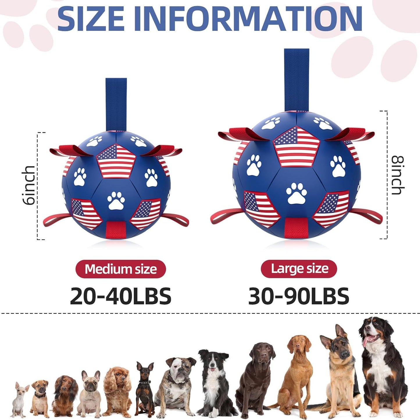 QDAN Dog Toys Soccer Ball with Straps, Durable Balls for Large Dogs, Beach Pool Dog Water Toy, Puppy Dog Birthday Gifts (8 Inch)