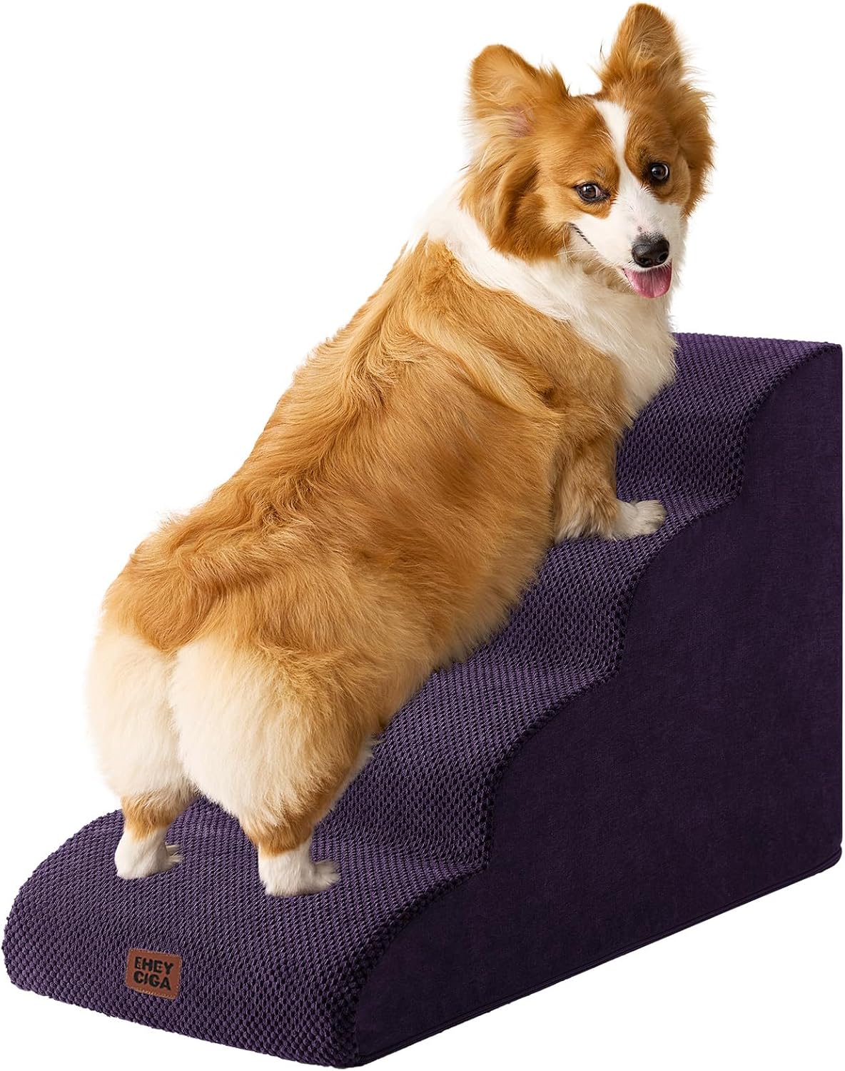 EHEYCIGA Curved Dog Stairs Ramp for High Beds 19.7" H, 4-Step Dog Steps for Small Dogs and Cats, Pet Stairs for High Bed Climbing, Non-Slip Balanced Pet Step Indoor, Purple - Pet Explorer