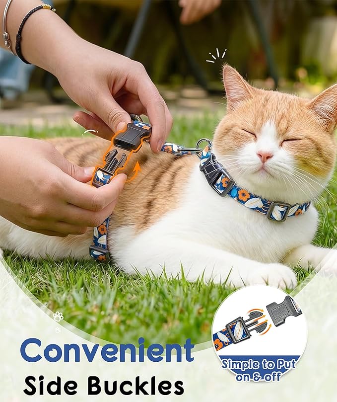 Halypet Cat Harness and Leash Set, Escape Proof 3-in-1 Adjustable Harness for Cats & Kitten, Soft Lightweight, Easy On & Control for Walking, Travel & Outdoor Use, Navy Floral, Small