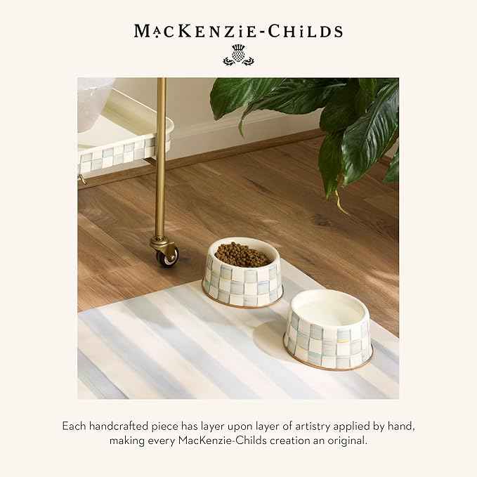 MACKENZIE-CHILDS Pet Bowl, Cute Cat and Dog Bowl for Food and Water, Gray-and-White Sterling Check, Large
