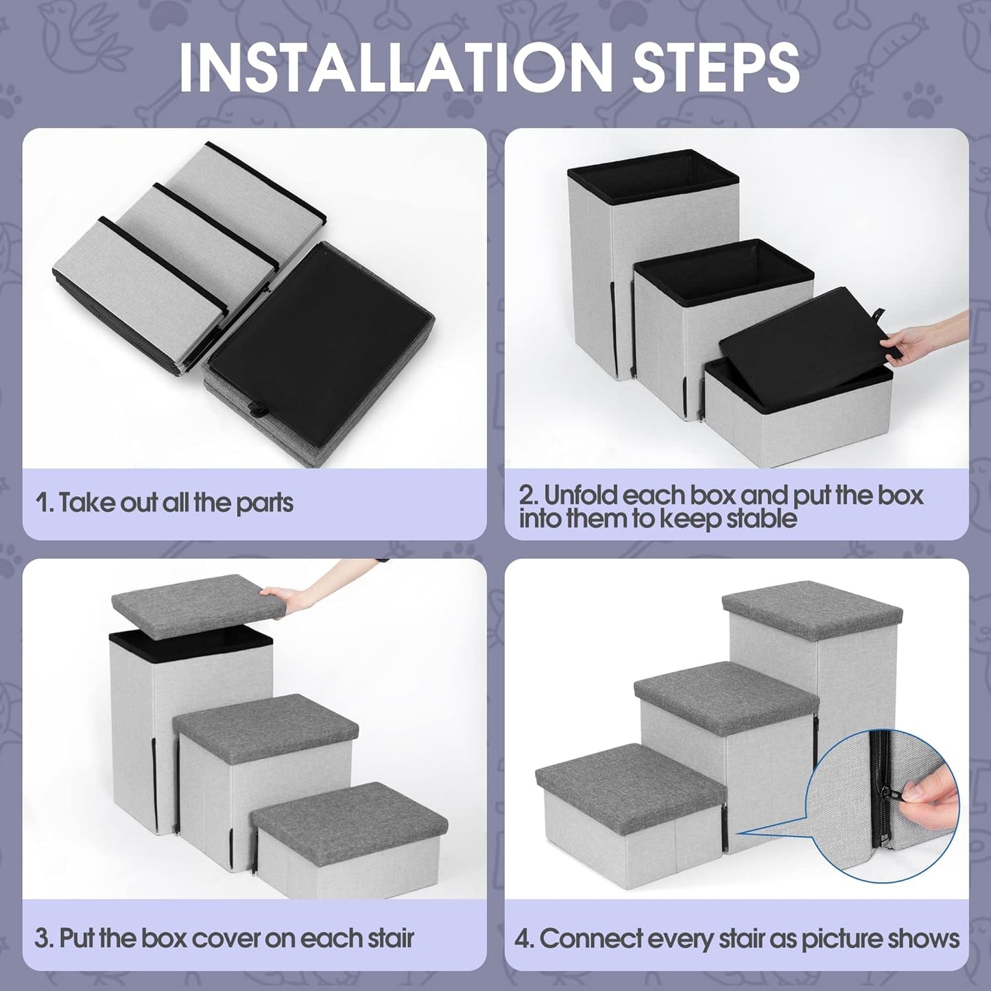 Heeyoo Dog Stairs with Storage, Foldable Dog Steps for Small Dogs, 3 Tiers Non-Slip Pet Stairs for High Beds Or Couch and Sofa, Hold up to 200 lbs Pet Cat - Pet Explorer