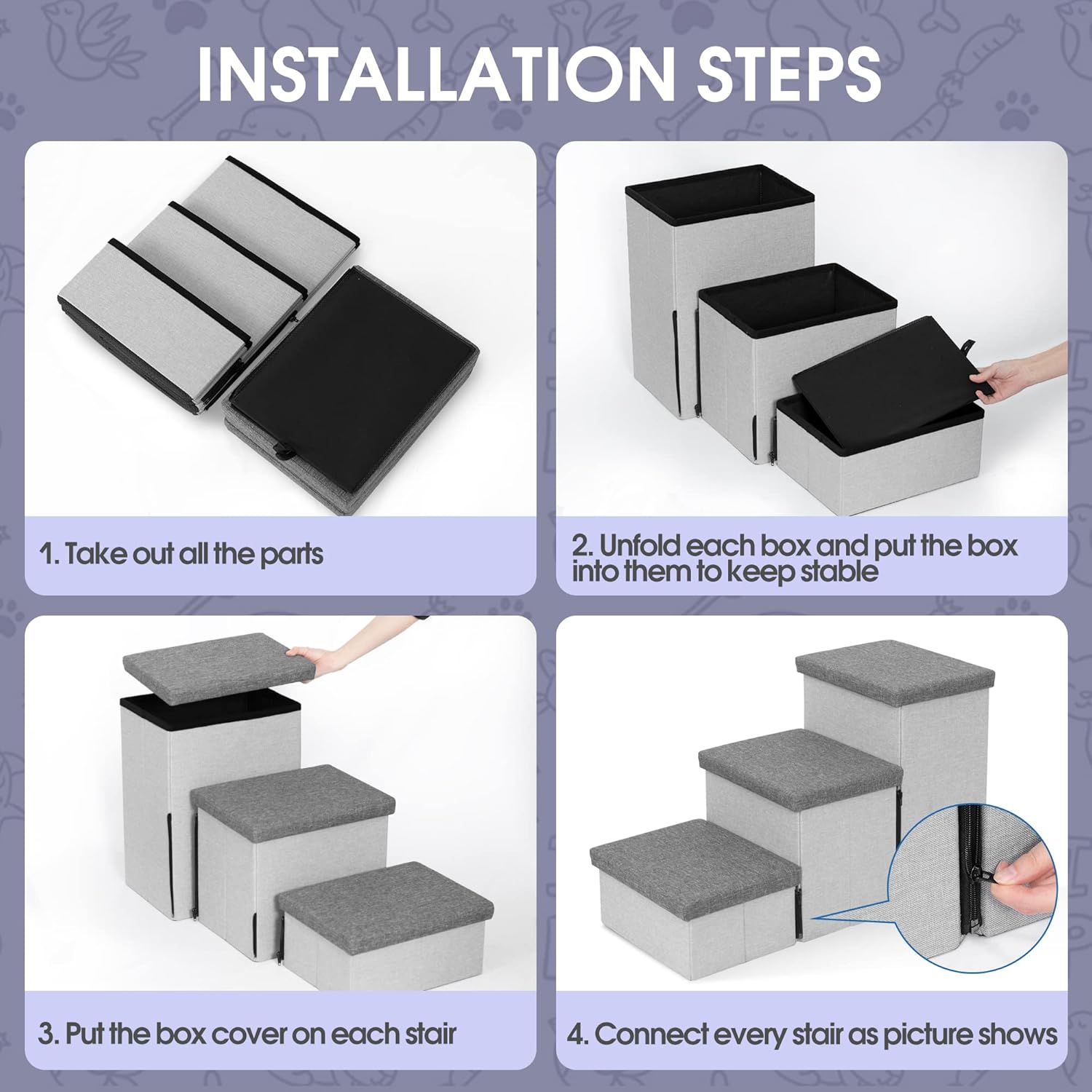 Heeyoo Dog Stairs with Storage, Foldable Dog Steps for Small Dogs, 3 Tiers Non-Slip Pet Stairs for High Beds Or Couch and Sofa, Hold up to 200 lbs Pet Cat - Pet Explorer