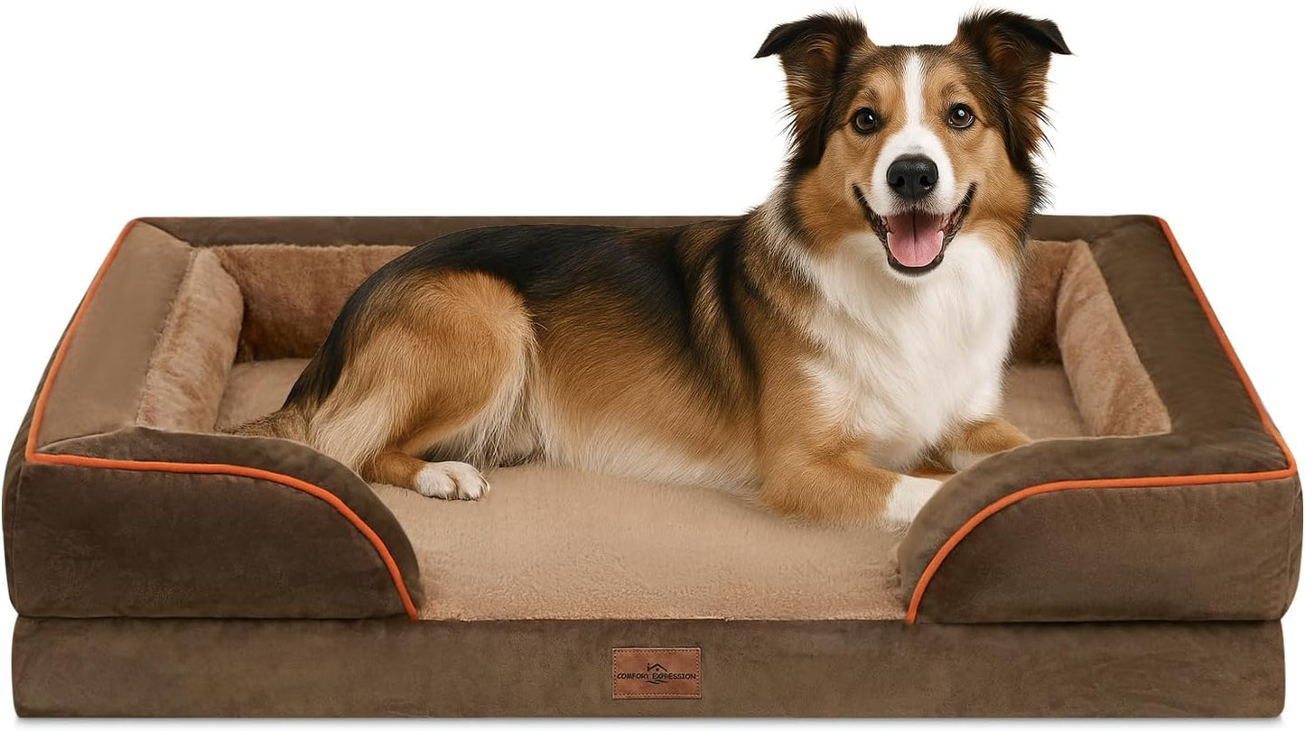 Comfort Expression Large Dog Beds Waterproof Orthopedic Foam Dog Sofa Beds Comfy Pet Bed with Washable Removable Cover & Non-Slip Bottom(Large,Brown) - Pet Explorer