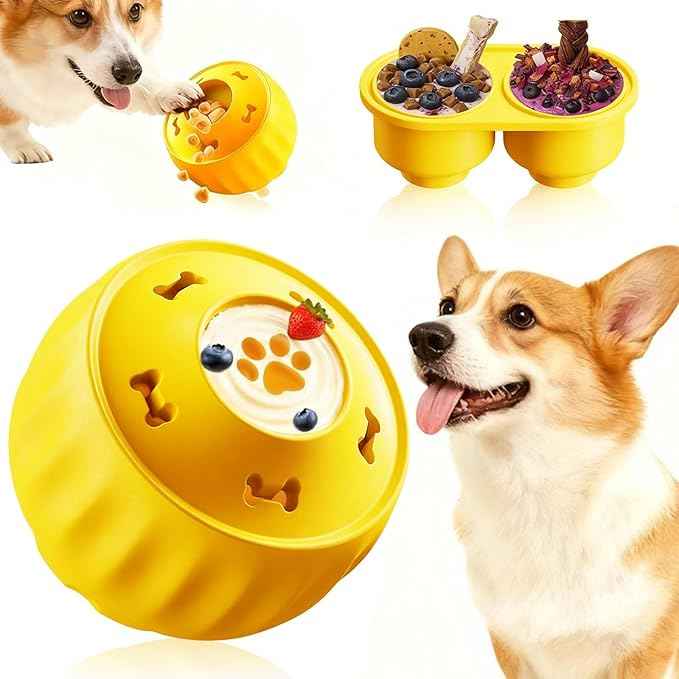 Frozen Treat Dispensing Dog Toy to Keep Them Busy, Interactive Indestructible Dog Puzzle Toy for Small Medium Breeds, Cognitive Dog Enrichment Toys Freezable - Yellow