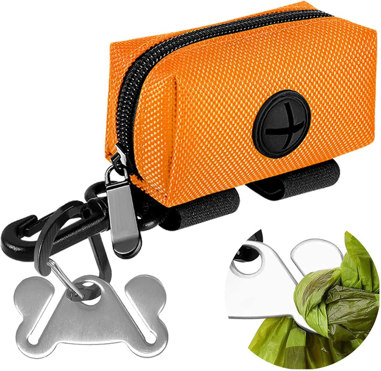 Dog Waste Bag Dispenser Pet Poop Bags Holder for Doggie Waste Bags Dispensers Soft Fabric Zipper Small Doggy Puppy Pouch for Leash Accessory Attachment with Carrier,Orange - Pet Explorer