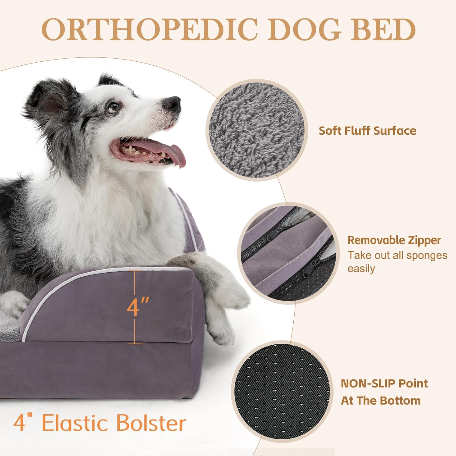 Comfort Expression Medium Dog Beds Waterproof Orthopedic Foam Dog Sofa Beds for Medium Large Dogs Comfy Pet Bed with Washable Removable Cover & Non-Slip Bottom(Medium,Purple) - Pet Explorer