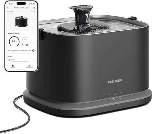 PETLIBRO Upgrade Cat Water Fountain Stainless Steel Tray, Dockstream 2 Cat Fountain Indoor, 3L/101oz Auto Cat Fountains for Drinking, App Monitoring Pet Water Fountain Dog, 5G WiFi Cat Water Dispenser