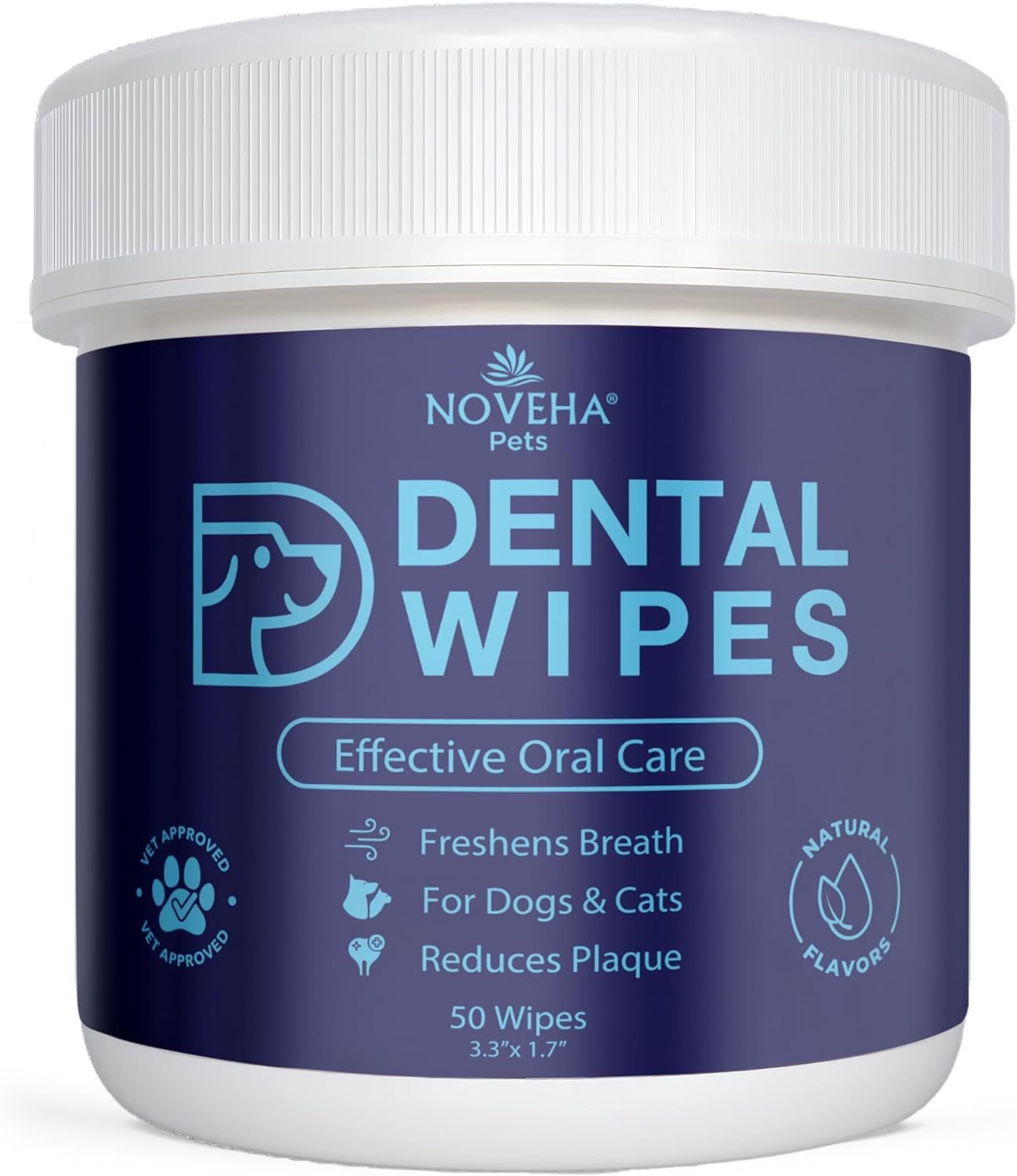 NOVEHA Pets Dental Finger Wipes for Dogs & Cats | Freshens Breath, Reduces Plaque | Healthier Gums | Clean Teeth No Toothbrush | Vet Recommended Effective Natural Oral Care (50 pcs, Flavor-Free) - Pet Explorer