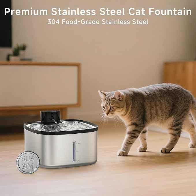 Cat Water Fountain Stainless Steel, 118oz/3.5L Cordless Automatic Pet Water Dispenser for Cats Indoor, with Motion Sensor, Ultra Quiet Pump, Rechargeable & Multi-Filtration (Silver)