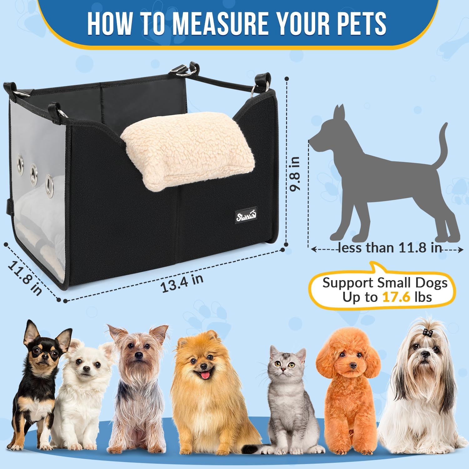 SlowTon Dog Car Seat for Small Dogs - Elevated Portable Dog Booster Seat Under 18 lbs, Pet Dog Travel Carrier with Clear Side Panel, Safety Belt and Soft Cushion - Pet Explorer