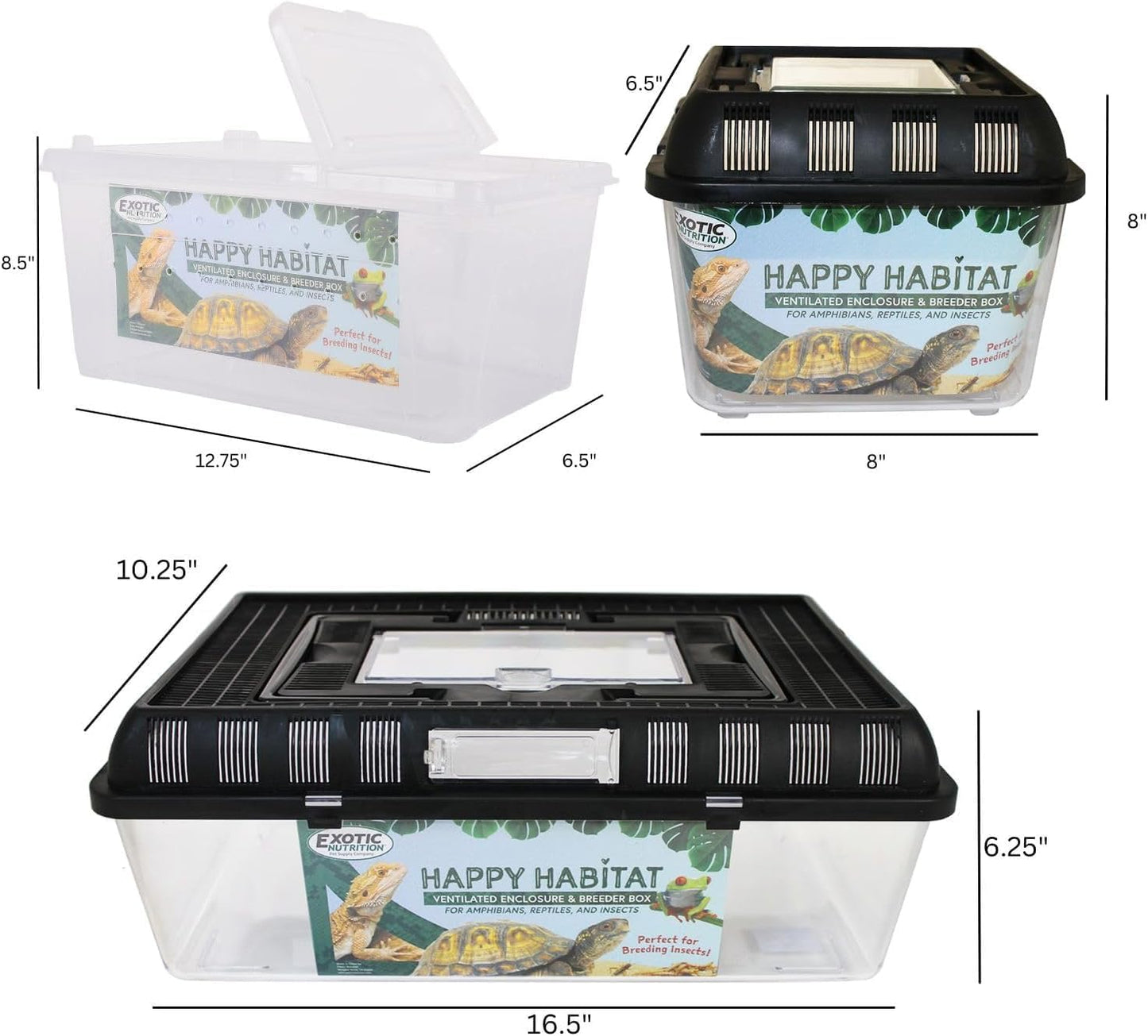 Happy Habitat (Medium - 2 Pack)- Ventilated Enclosure & Breeder Box - for Live Feeder Insects, Reptiles, Amphibians & Other Small Pets - Durable Plastic Portable Terrarium - Pet Explorer