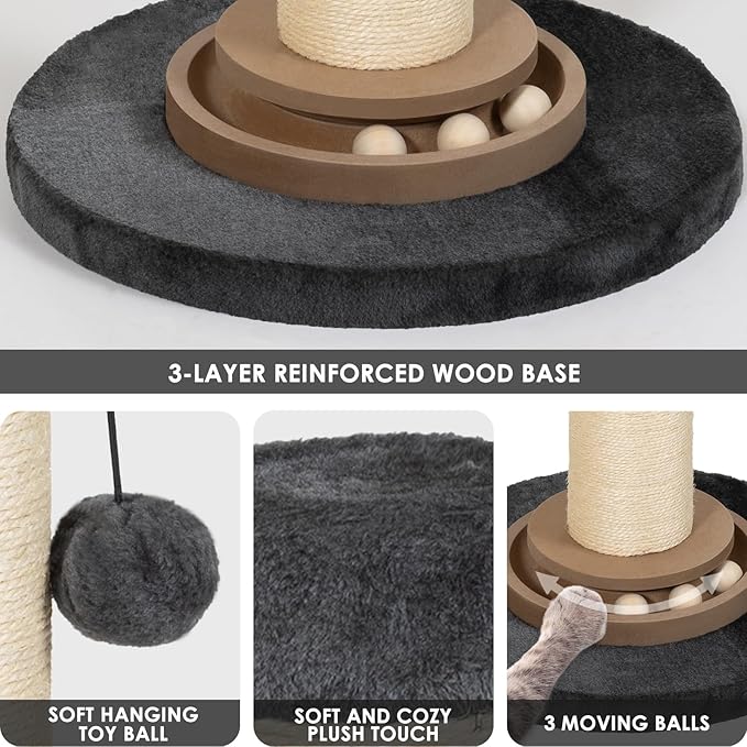 Heavy Duty Cat Scratching Post, 35 Inch Tall Cat Scratcher Cat Tree Tower with Hanging Ball for Indoor Cats Adults,Sisal Scratching Post with Toys