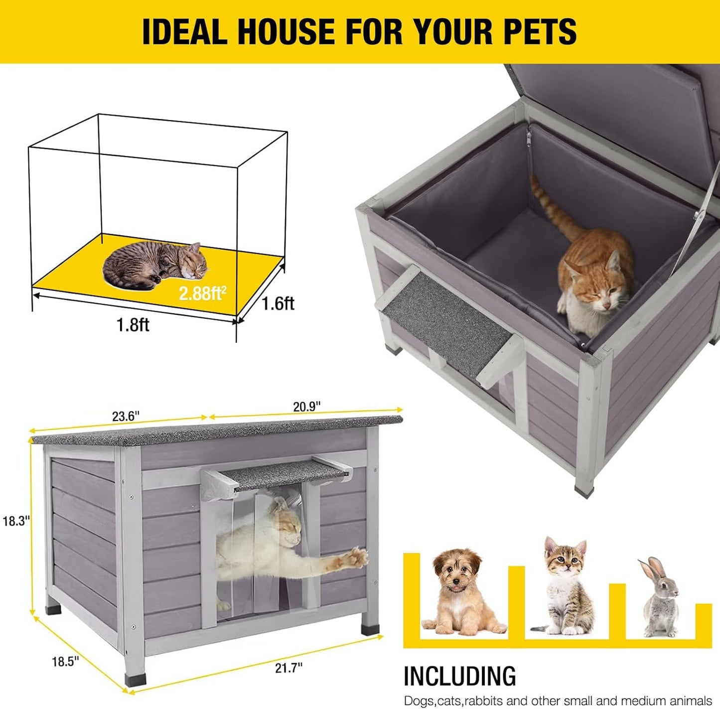 Cat House for Outdoor Cats Insulated Feral Kitty Shelter with Warm Liner for Winter Waterproof Rabbit Hutch for Bunnies,Cats - Pet Explorer