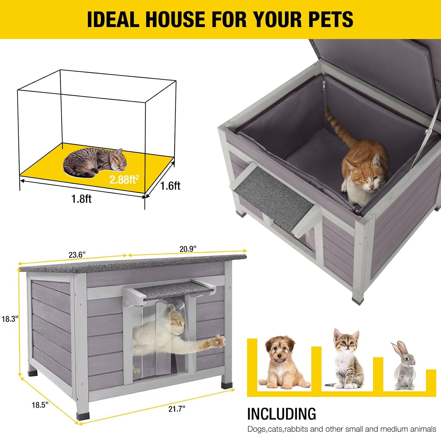 Cat House for Outdoor Cats Insulated Feral Kitty Shelter with Warm Liner for Winter Waterproof Rabbit Hutch for Bunnies,Cats - Pet Explorer