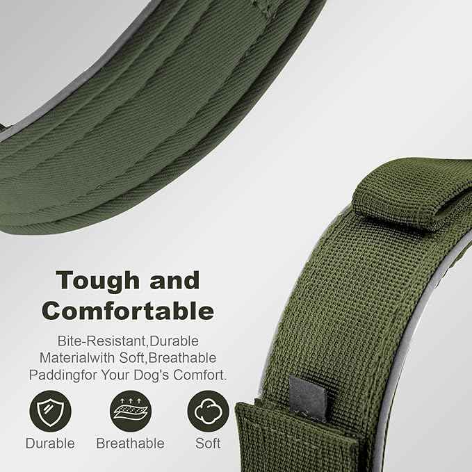 2026 Upgrade Dog Collar with IPX8 Waterproof AirTag Holder,Military Tactical Comfortable Control Handle and Ultra-Durable Metal Buckle/Night Reflective,GPS Collar for Medium to Large Dog（ArmyGreen/M）
