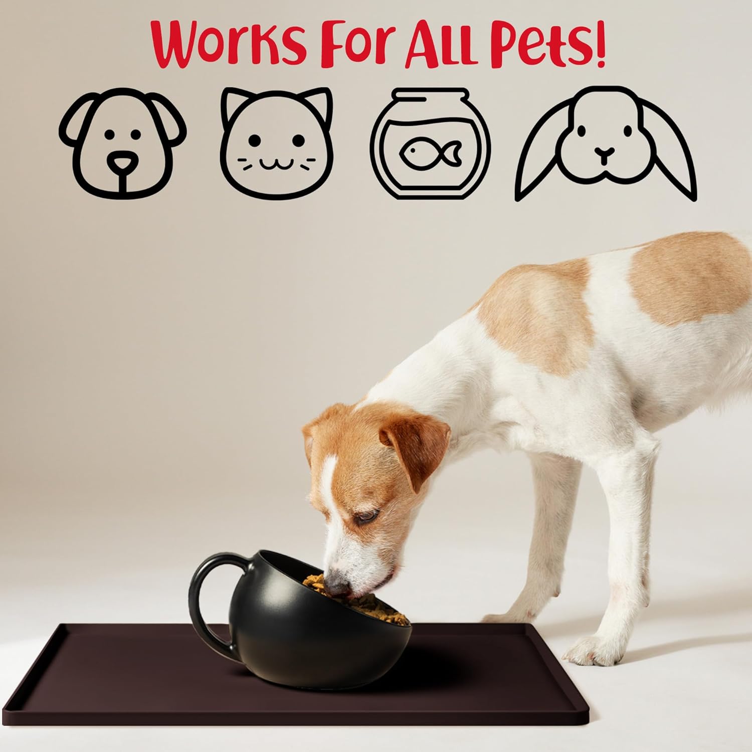 DogBuddy Dog Food Mat – Waterproof Dog Bowl Mat for Food and Water, Silicone Pet Feeding Mats for Floors, Non-Slip Placemat with High Edges for Dogs Bowls, Puppy Essentials (L: 24" x 16", Coffee) - Pet Explorer