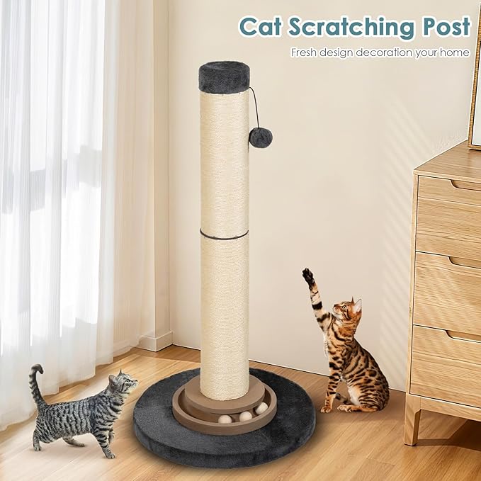 Heavy Duty Cat Scratching Post, 35 Inch Tall Cat Scratcher Cat Tree Tower with Hanging Ball for Indoor Cats Adults,Sisal Scratching Post with Toys
