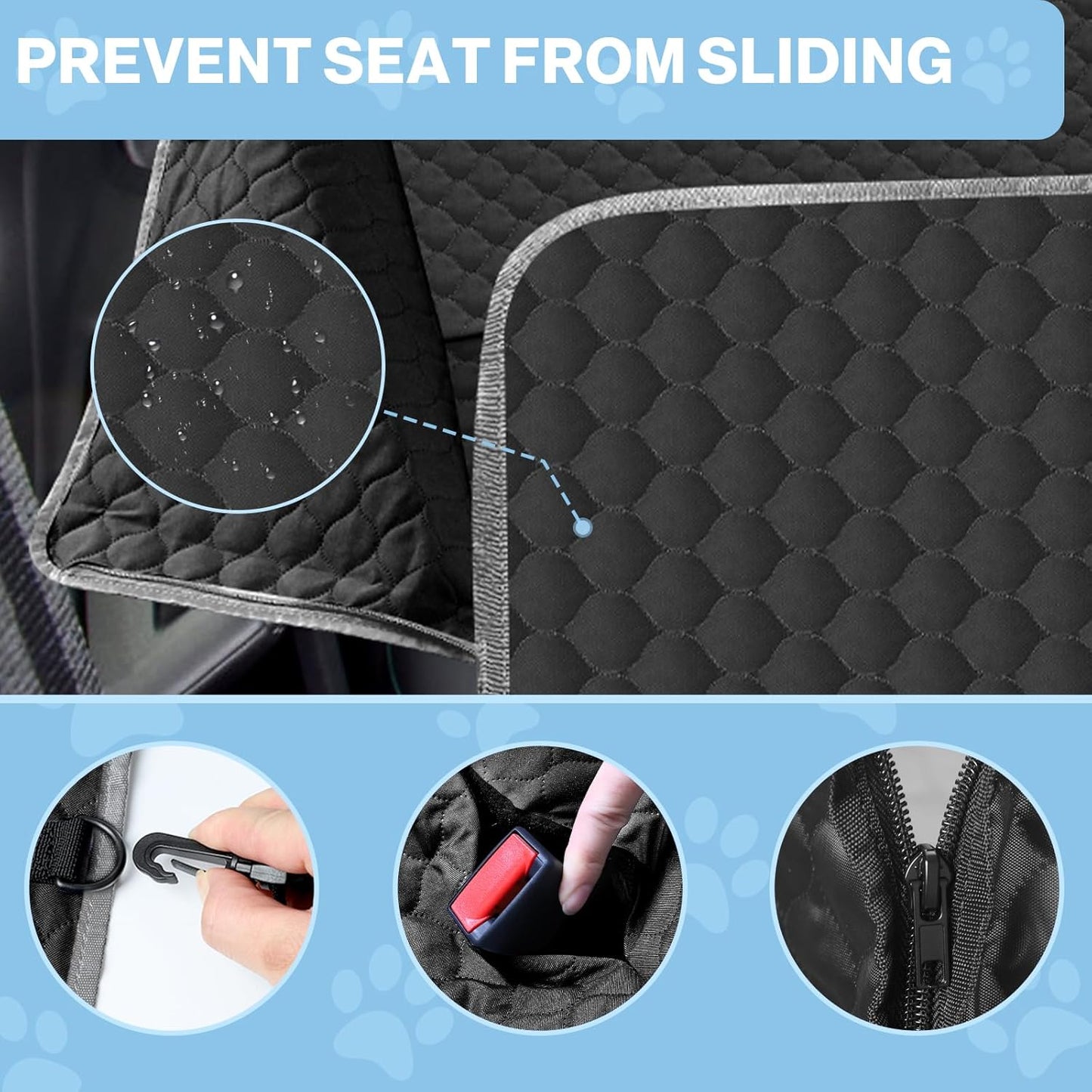 Dog Car Seat Cover for Back Seat, Waterproof Protector with Side Flaps, Scratchproof Hammock, Non-Slip Bottom for Cars/Trucks/SUVs (Black+Grey) - Pet Explorer