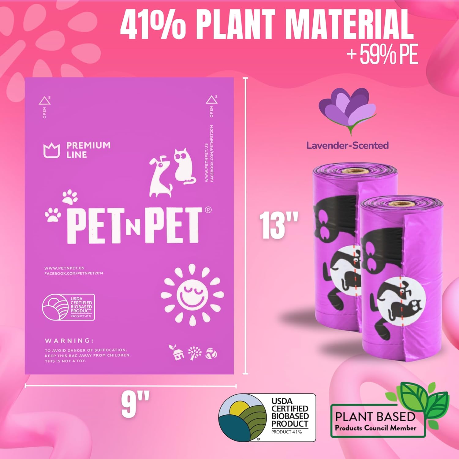 Pet N Pet Poop Bags for Dogs, 960 Counts Lavender Scented Dog Poop Bags Rolls, USDA Certified 38% Plant Based & 62% PE Dogs Waste Bag, Doggie Poo Bag - Pet Explorer