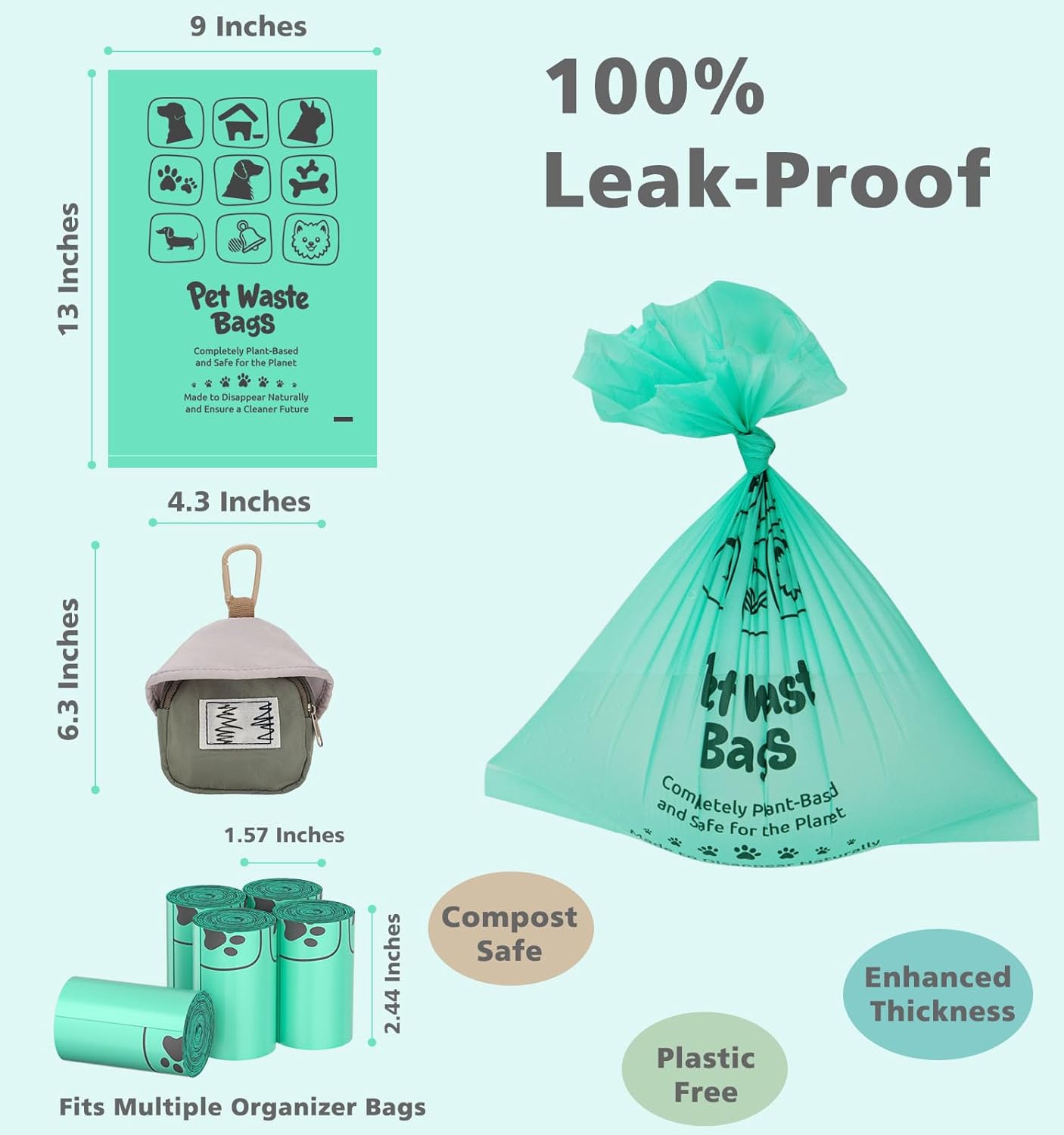 100% Compostable Dog Poop Bags, 270Count Value Pack, BPI Certified, Biodegradable Leakproof Thick Poop Bags for Dogs with Dispenser, Plant-Based, ASTM D6400 & EN 13432 Compliant Pet Waste Bag - Pet Explorer