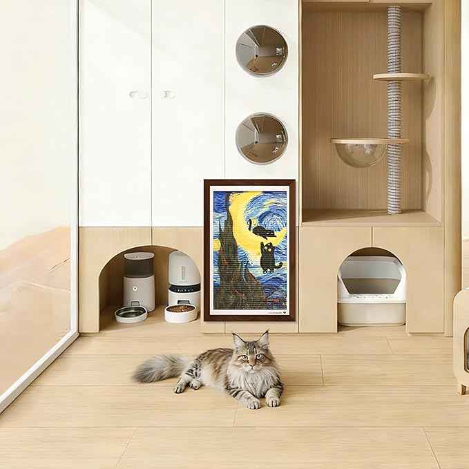 Wall Art Cat Scratcher Sisal Mat, No-Drill Wall Mounted Cat Scratch Pad with Frame, 13.8 x 21.7 Inch Cat Wall Scratchers for Indoor Cats（Starry Night）
