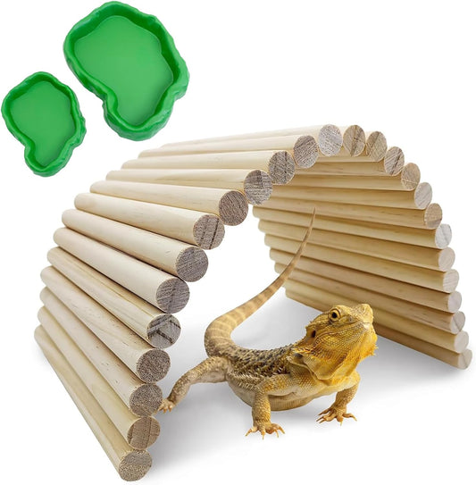 Hamiledyi 15.66 x 7.8 inch Wooden Reptile Hideout, Bearded Dragon Bendy Bridge, Reptiles Hide Cave Habitat Decor, Climbing Ladder Hiding Hut for Lizards Gecko Spiders Snakes Tortoise - Pet Explorer