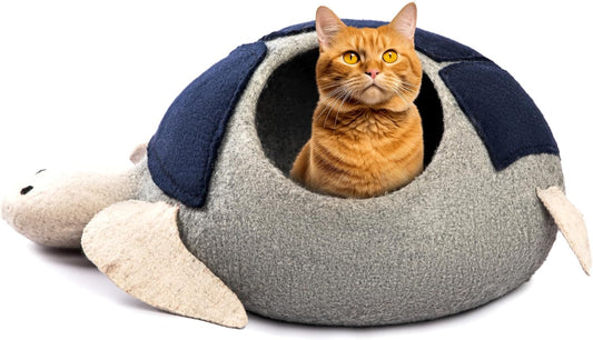 Luxurious Eco-Friendly Merino Wool Cat Cave Bed Sloth - Foldable Hideaway Pod for Indoor Cats - Premium Felt Kitten Beds - Covered Cat House for Ultimate Cozy Comfort by Woolygon - Pet Explorer
