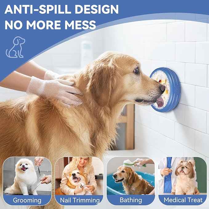 Dog Lick Bowl, Animire Freeze Lick Mat for Dogs, Non-Slip Slow Feeder Licking Bowl Enrichment Treat for Distraction Anxiety Relief, Food Grade Silicone, Dishwasher Safe(Dark Blue,L)
