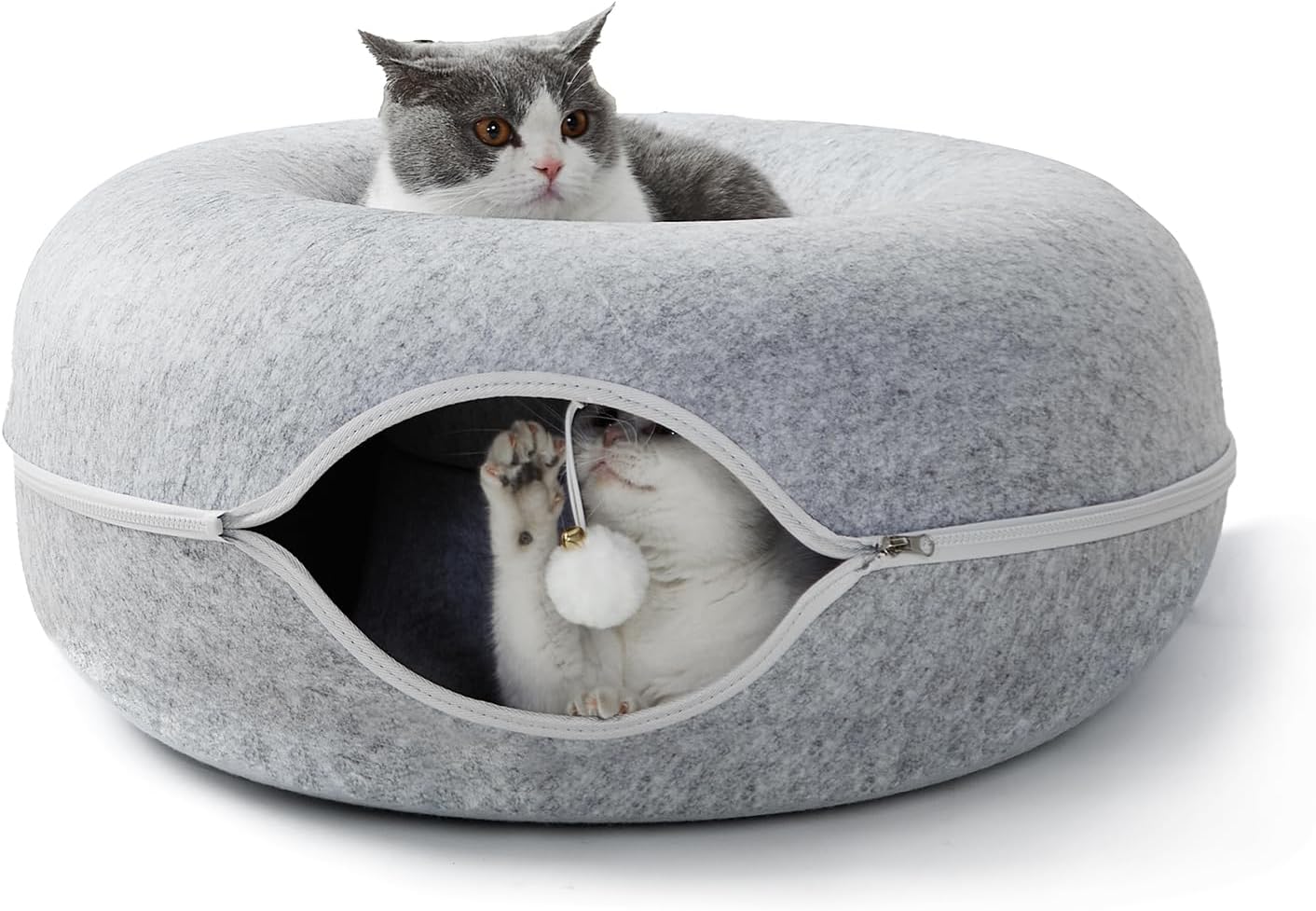 Jia Xi Cat Tunnel and Bed Combo - Donut Cat Condo & Cave, Universal for All Seasons (24 in * 24 in * 11 in), Light Grey - Pet Explorer